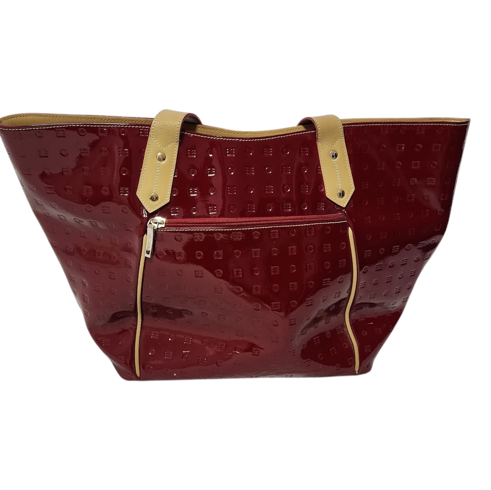 Arcadia Red Embossed Leather Shoulder Tote